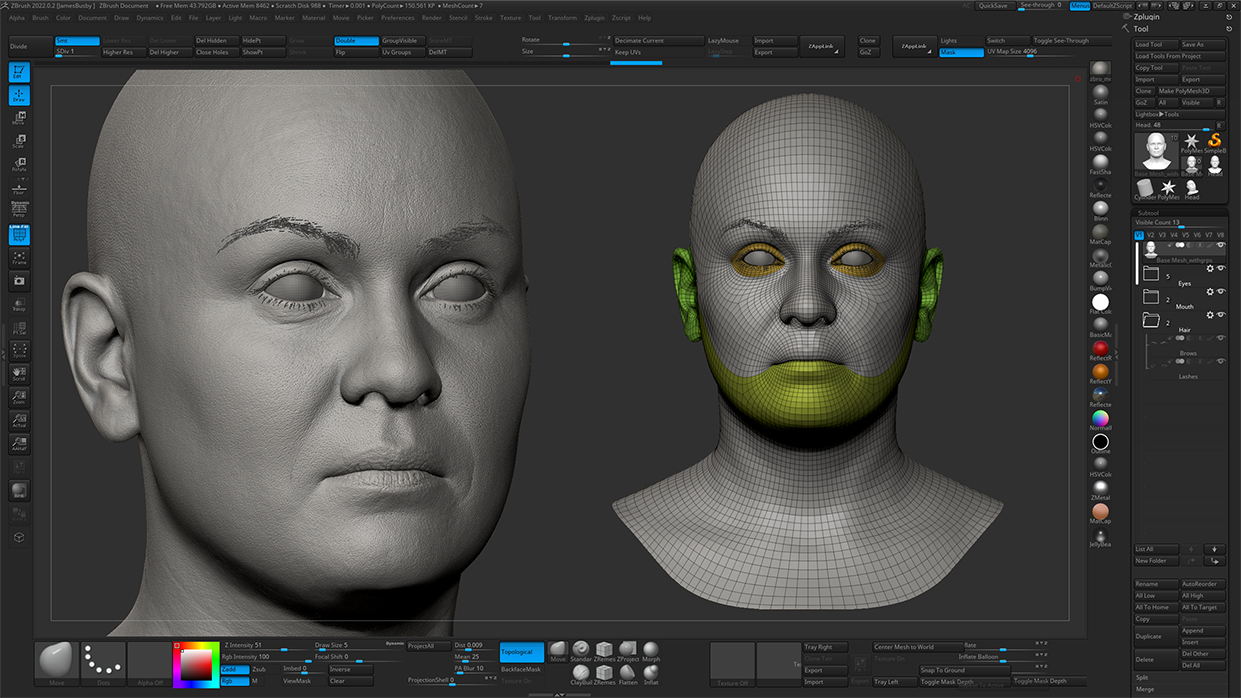 Realistic head sculpt in Zbrush